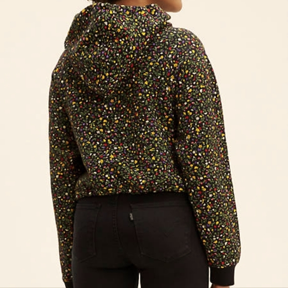 Levi's Black Floral Flower Print Cinched Hoodie - Picture 2 of 5